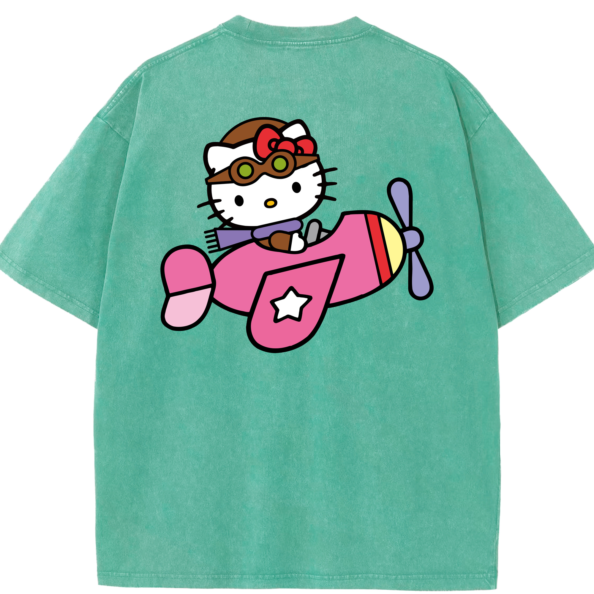 （画像用） Hello Kitty ハローキティ 綿100% ヴィンテージ風 半袖Tシャツ（背面プリント）